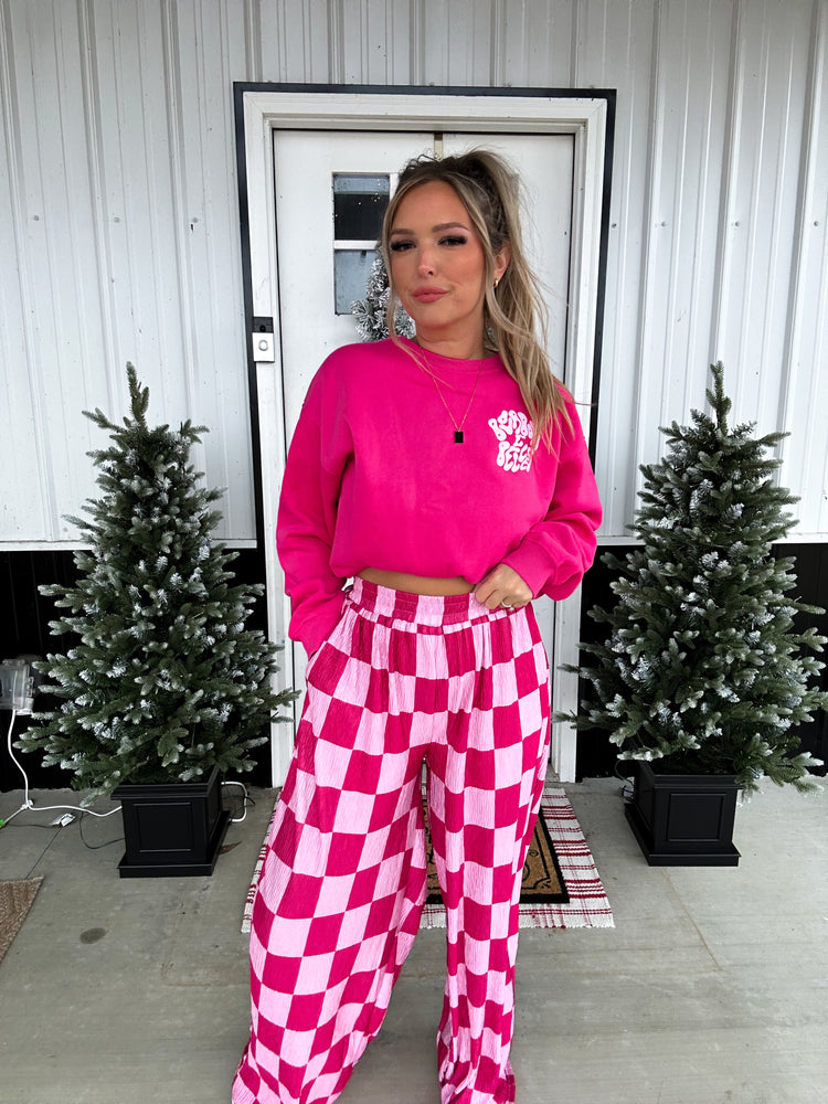 Checkmate Wide Leg Pant (Pink)