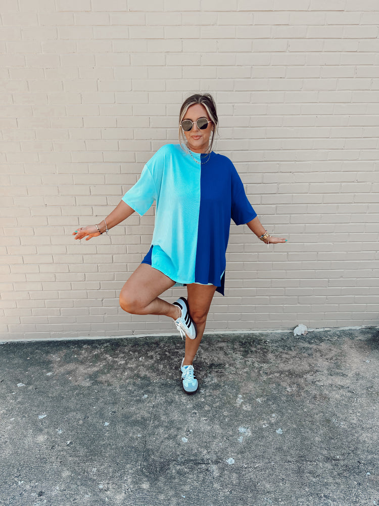 Feelin Blue Spliced Ribbed Catlyn Shorts Set