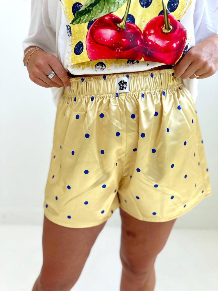 Polka Dot Yellow & Blue Silky Boxer Shorts