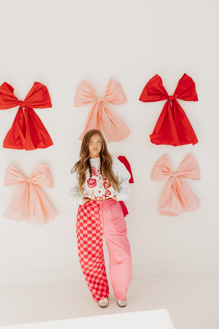 Pink Checkered Splice Barrel Sweatpants