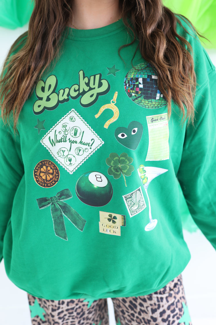 FEELIN LUCKY OVERSIZED SWEATSHIRT (GREEN)
