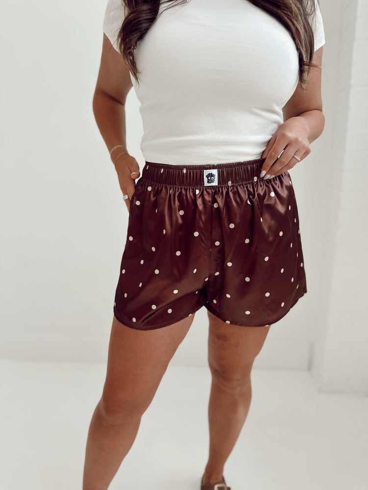 Polka Dot Brown & Cream Silky Boxer Shorts