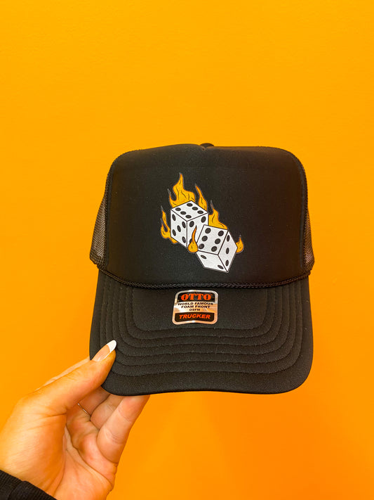 FLAMING DICE TRUCKER HAT