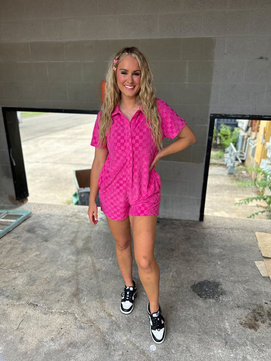 Checked Out Button Up Romper (Pink)