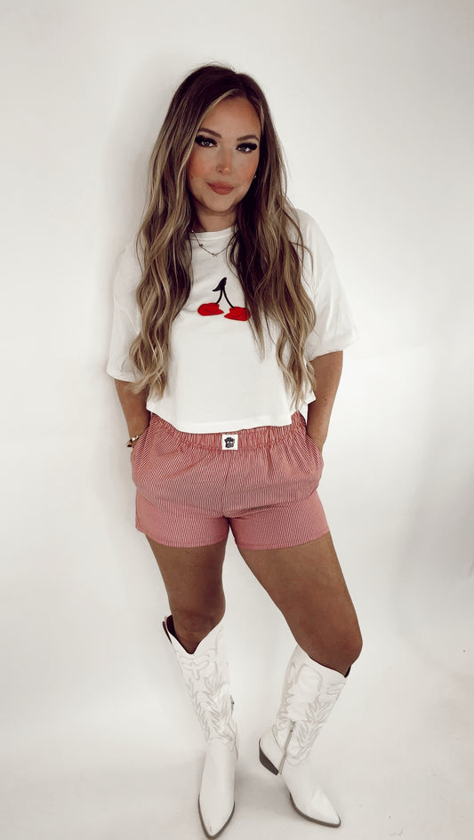 COWGIRL HAT CHERRY CROP TEE