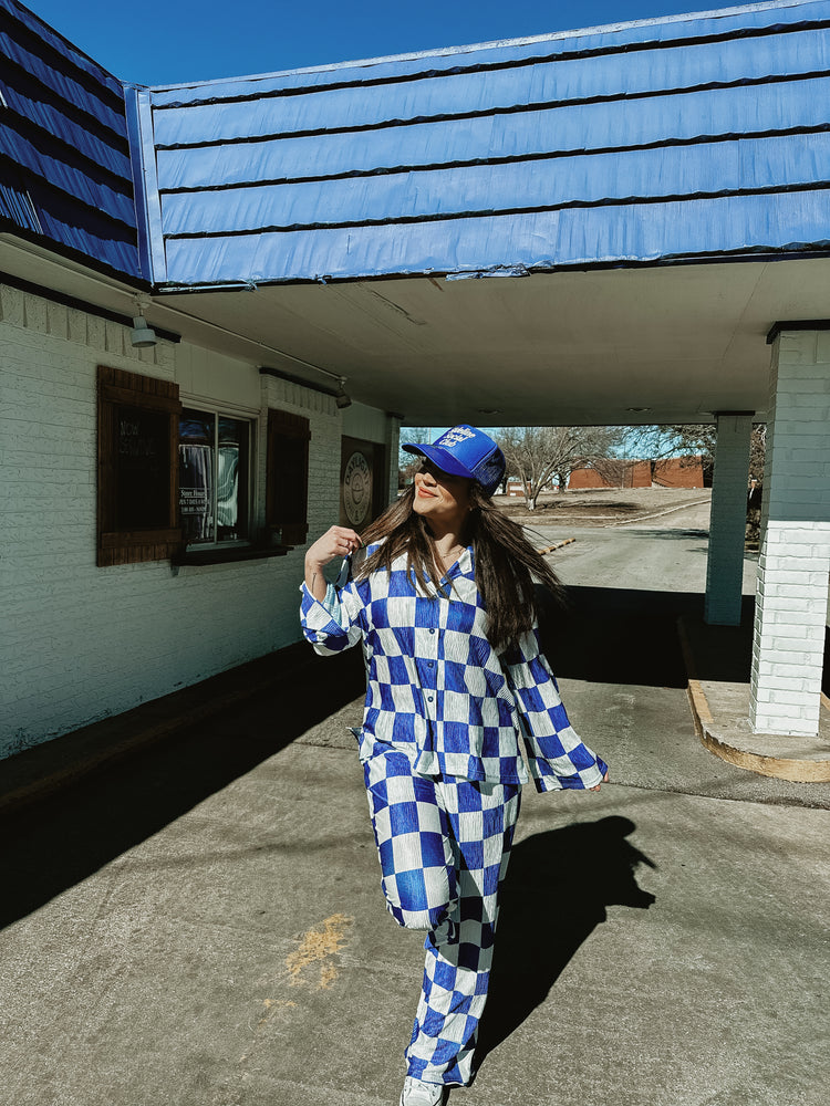 CHECKMATE WIDE LEG PANT (BLUE)