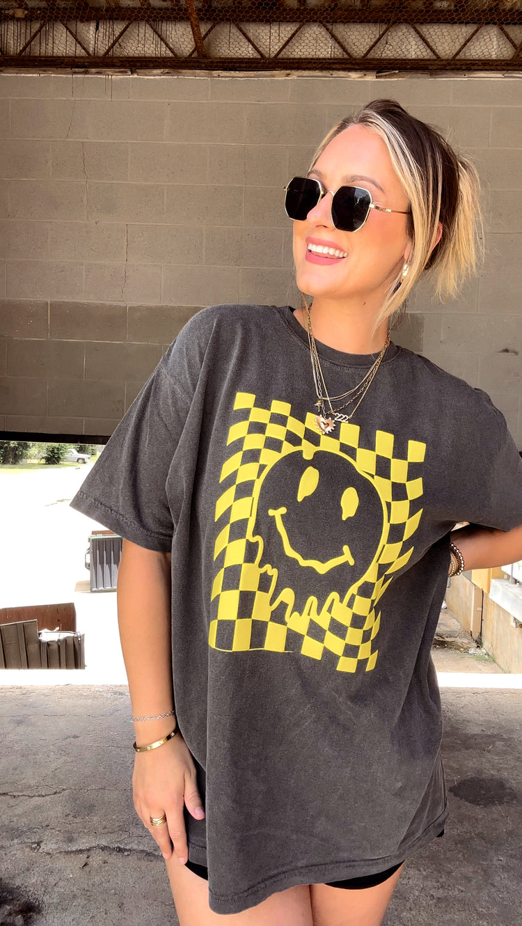 Neon Yellow Checkered Smiley