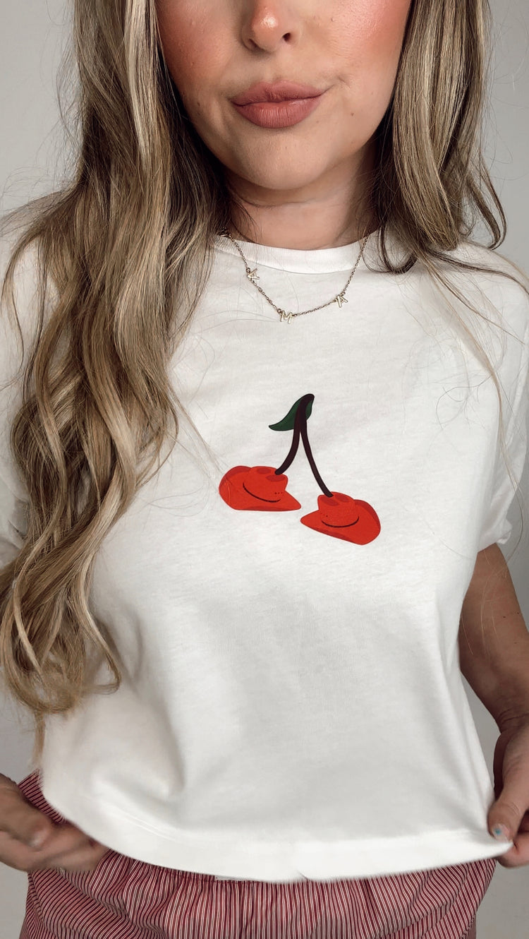 COWGIRL HAT CHERRY CROP TEE