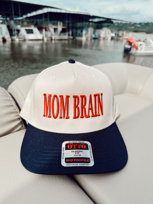 Mom Brain hat (red, navy, natural)