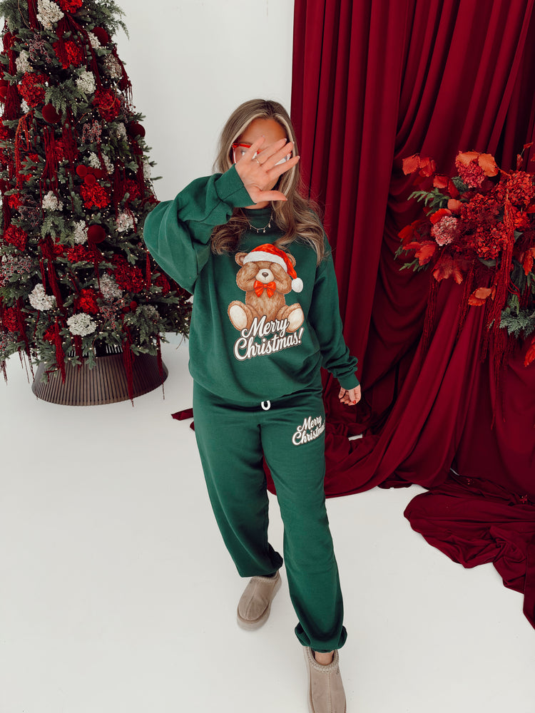 Teddy Bear Christmas Graphic Sweatshirt (Forest Green)